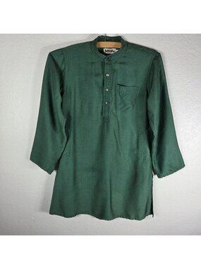 Fabindia Silk Blend Green Boys 6-8 Years Kurta Mandarin Collar Traditional